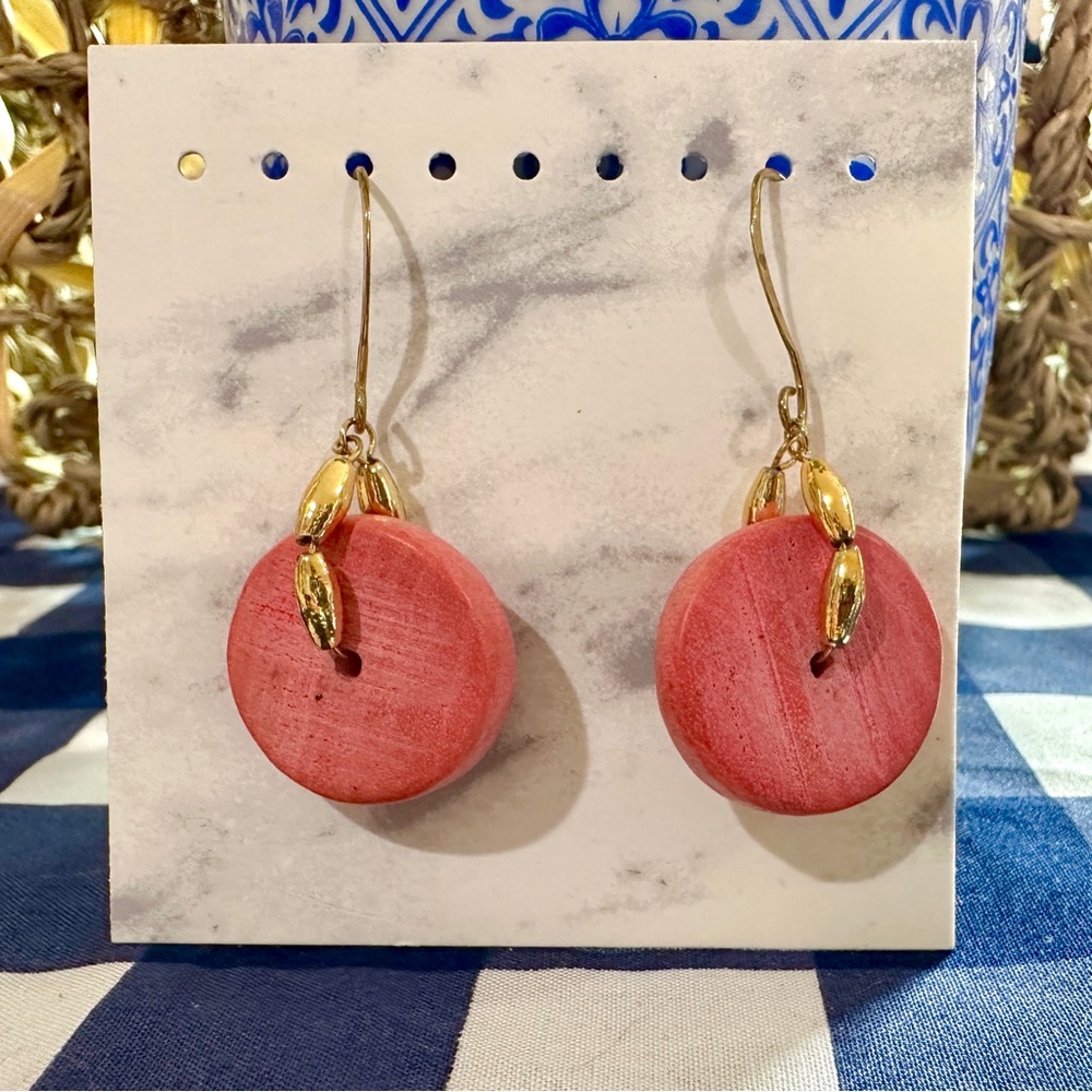Pink Wooden Disc Earrings